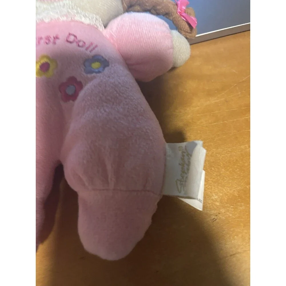Stephan Baby 8” My First Doll Lovey Pink Brown Hair Rattle